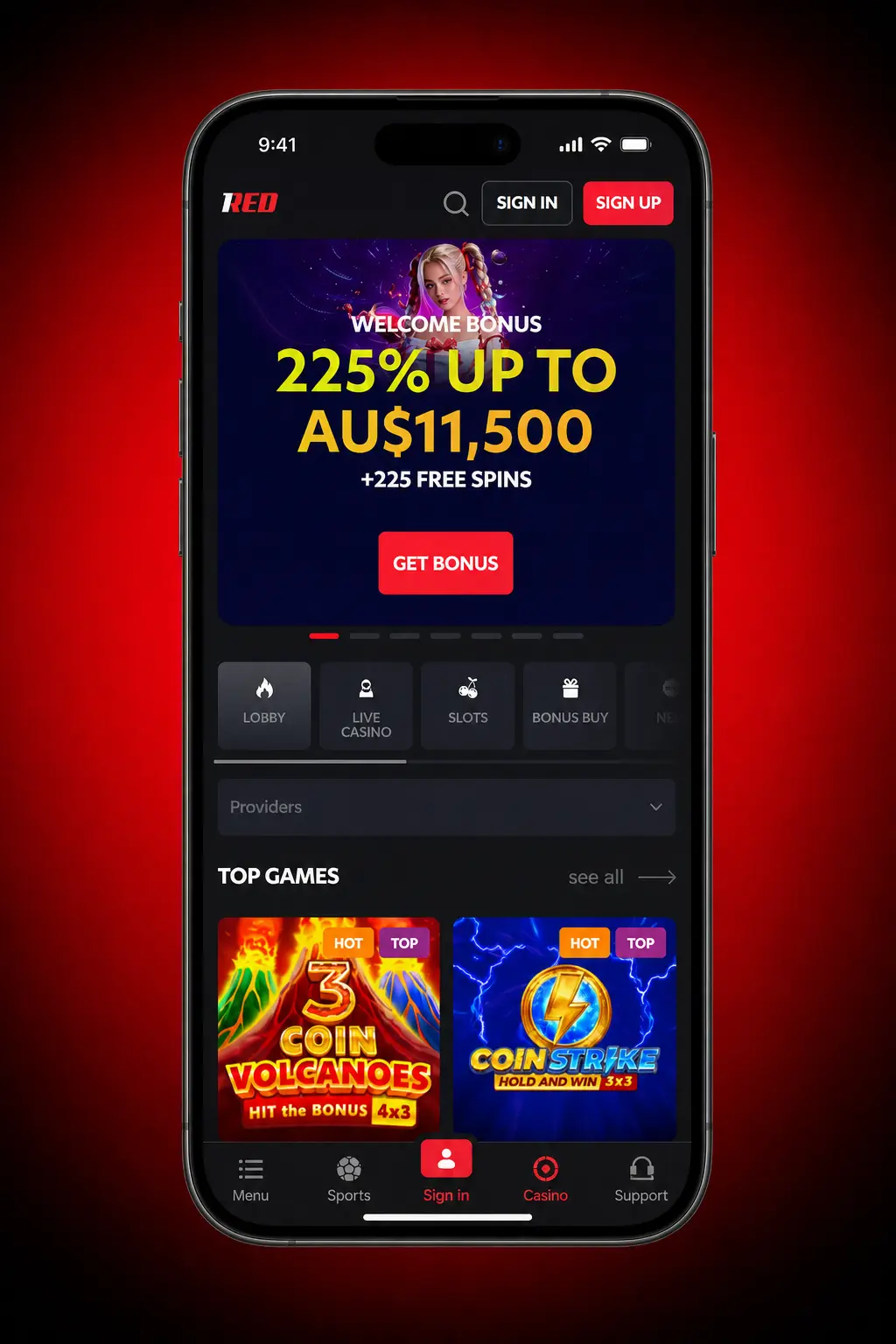 Mobile cashier withdrawal screen at 1Red Casino showing steps to withdraw winnings with AU$50 minimum requirement