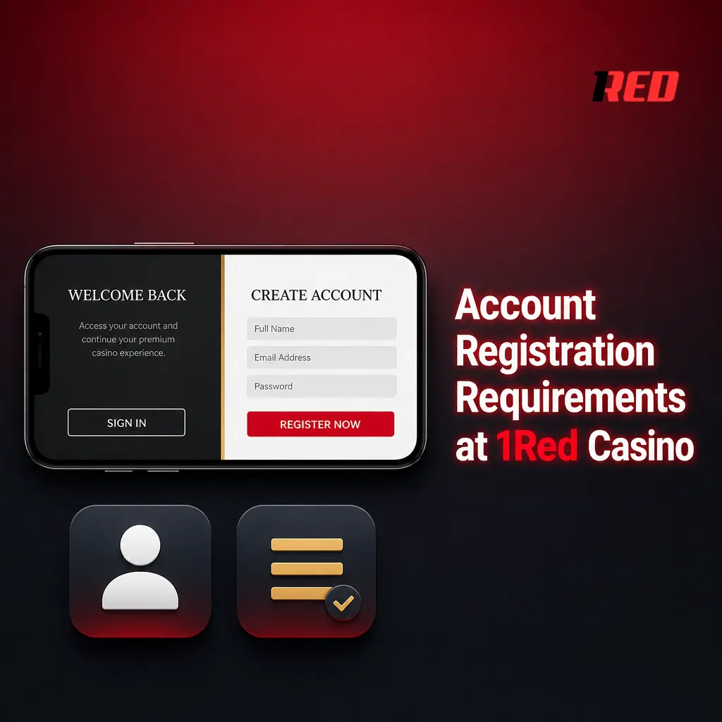1Red Casino account registration requirements showing age verification, eligibility rules, and one-account policy for Australian players