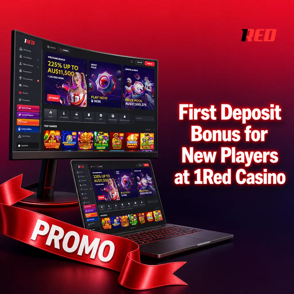 1Red Casino first deposit bonus offering Australian players 100% match up to AU$10,000 plus 100 Free Spins