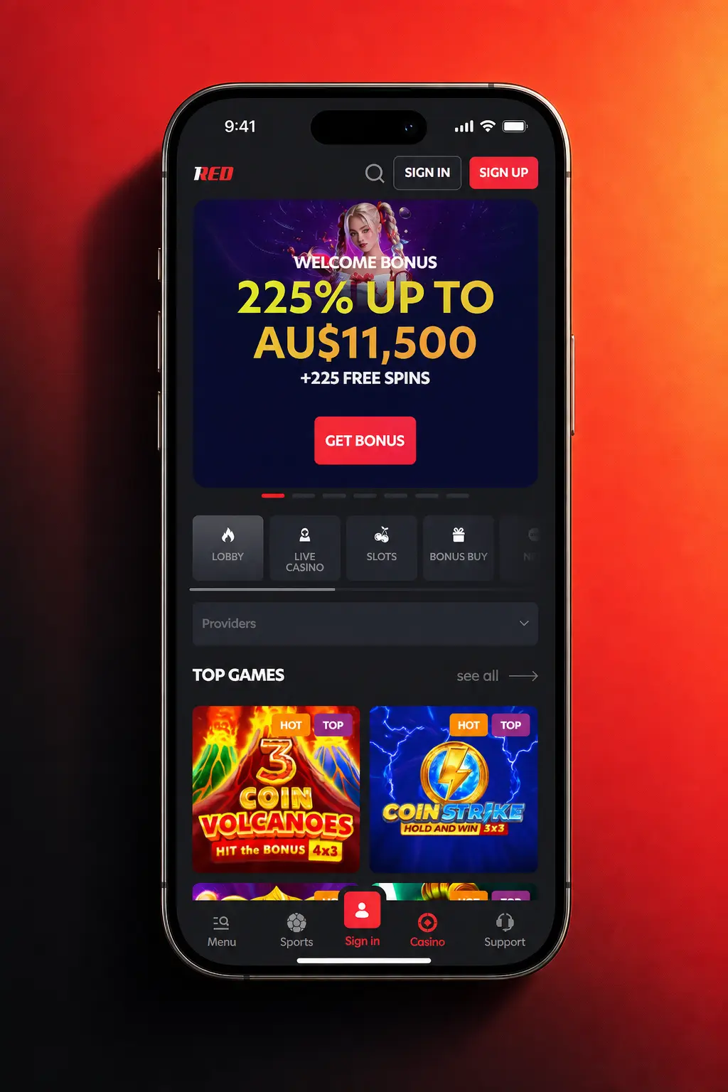 1Red Casino app deposit screen on mobile showing cashier section with payment options in Australia