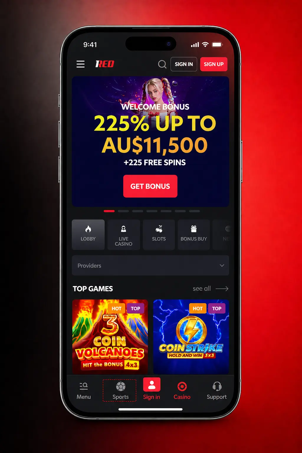 1Red Casino login page displayed on desktop and mobile with SSL encryption and 2FA security options visible