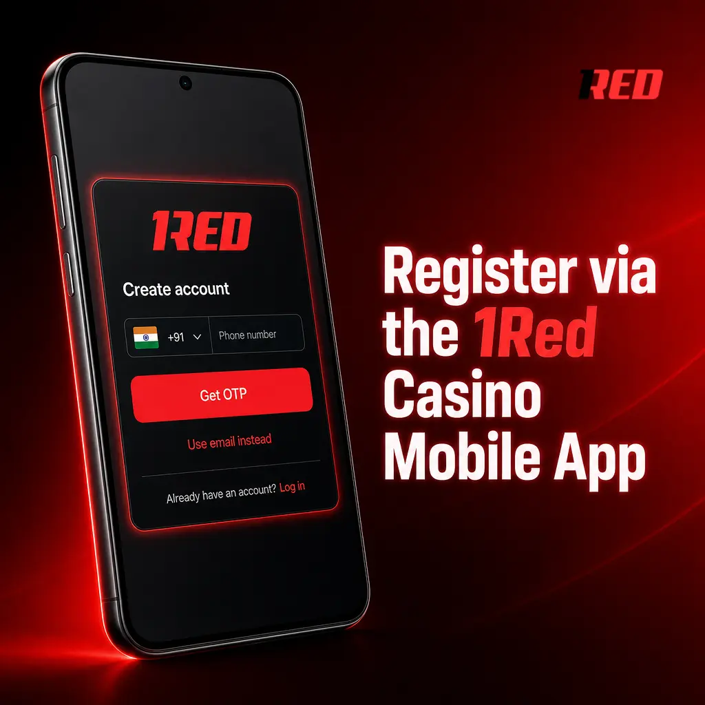 1Red Casino mobile app registration screen on Android showing Sign Up button and account setup options