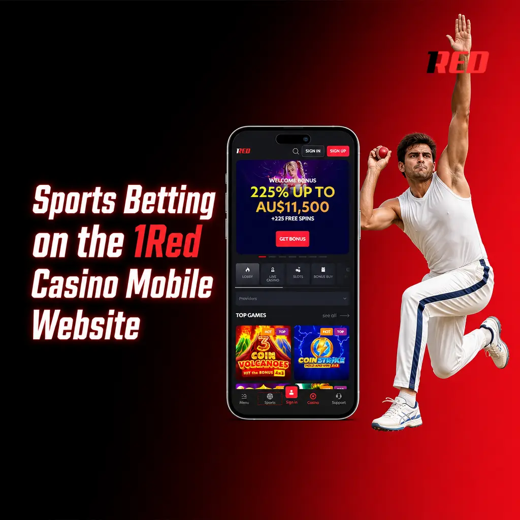 1Red Casino mobile sportsbook displaying sports betting markets for AFL, NRL, cricket, and racing in Australia