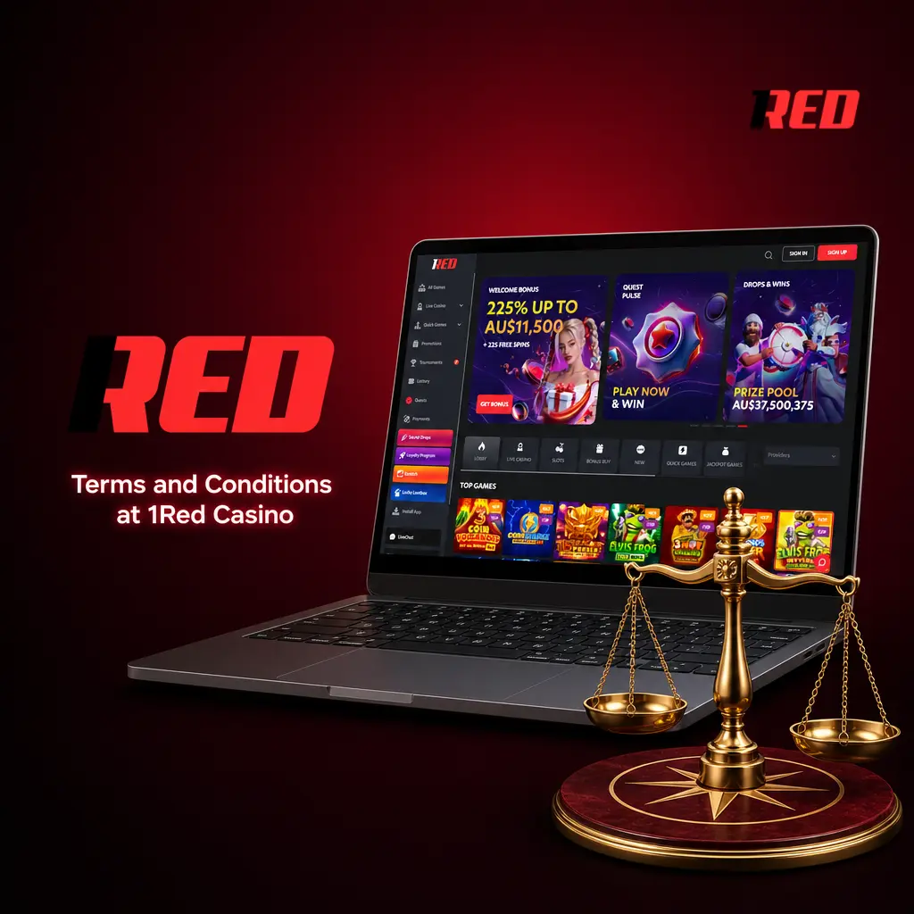 1Red Casino terms and conditions covering age restrictions, KYC, bonus wagering, and account rules for Australian players