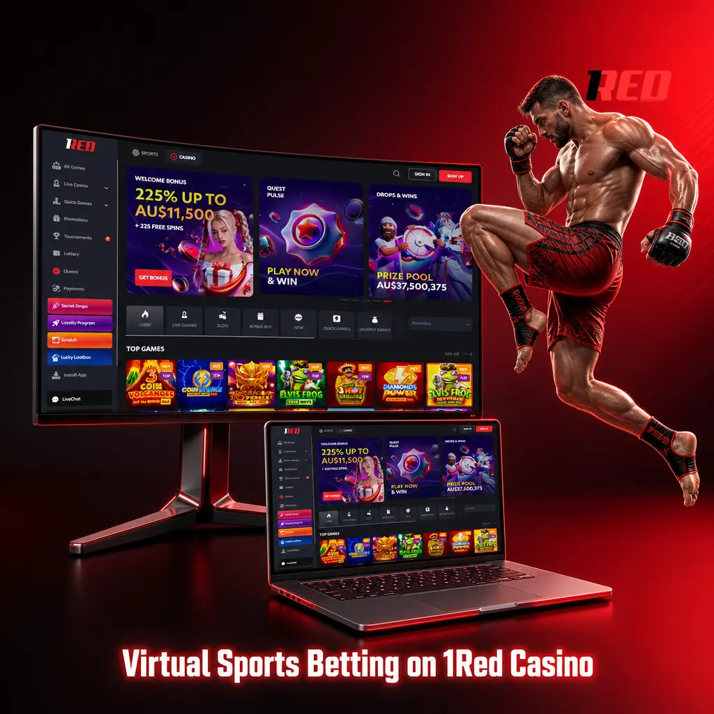 Virtual sports betting options on 1Red Casino including football, horse racing, greyhound racing, and basketball simulations